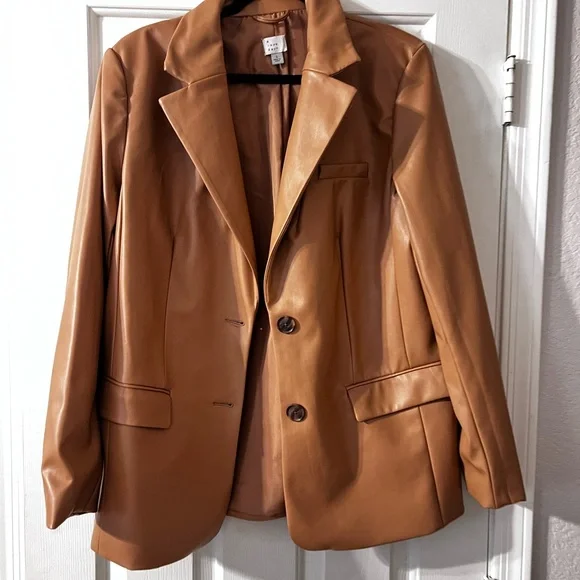 A New Day Vegan Leather Tan Blazer Size L - Picture 3 of 5